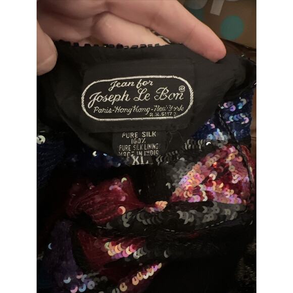 VTG Jean For Joseph Le Bon Silk Sequin Sparkle Funky 90s Geometric Jacket XL - Picture 3 of 3